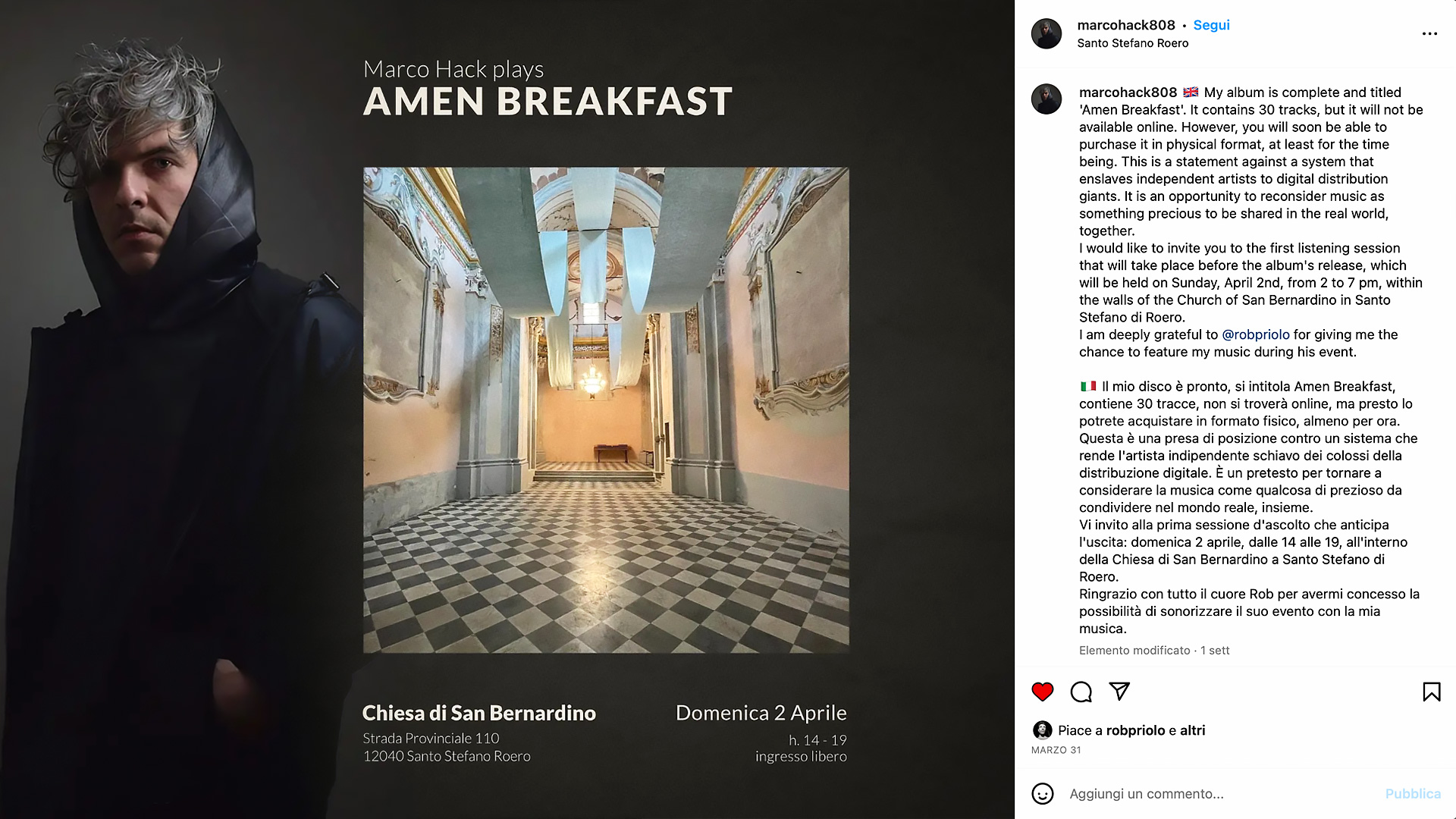 Marco Hack suona in anteprima il nuovo disco "Amen Breakfast" all'evento Normal As Possible